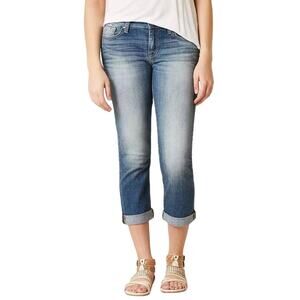 BKE Buckle Payton Stretch Cropped Jeans Low Rise Thick Stitch Distressed Size 28